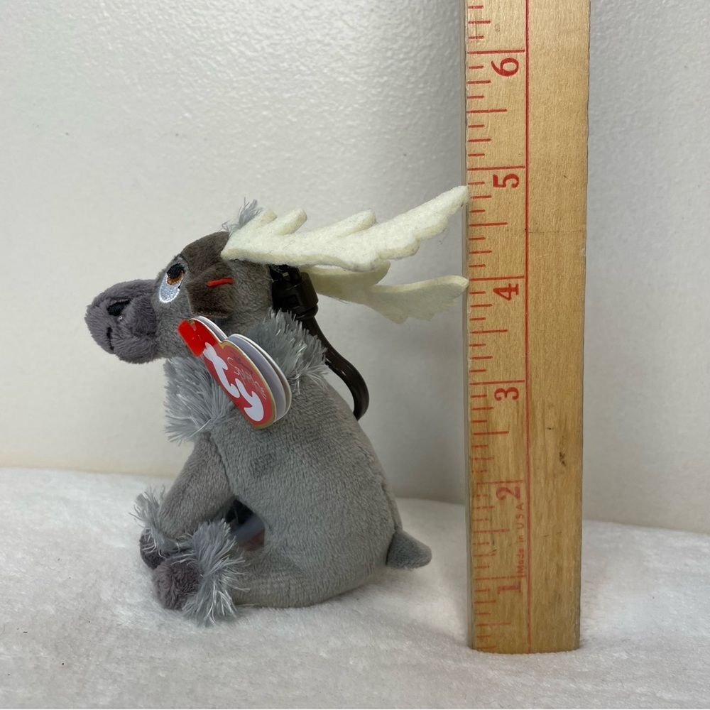 Ty Sparkle Disney Frozen Sven Reindeer Beanie Baby Keyclip New Heart Tag Gray - Picture 8 of 9